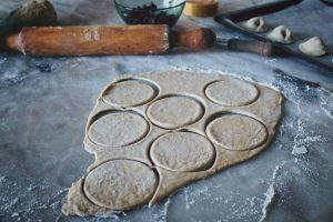 rolling pin and pastry cut-outs