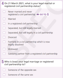 2021 Census Questions on Legal Marital or civil partnership status