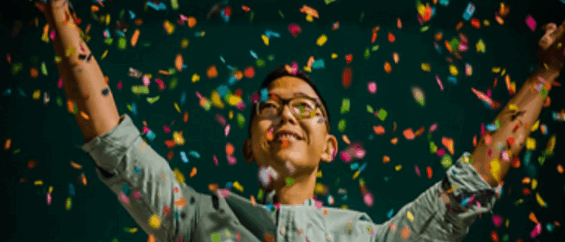 Person standing in confetti