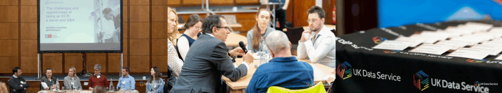 Three photos taken of attendees at the last Data Impact event - Poverty in data